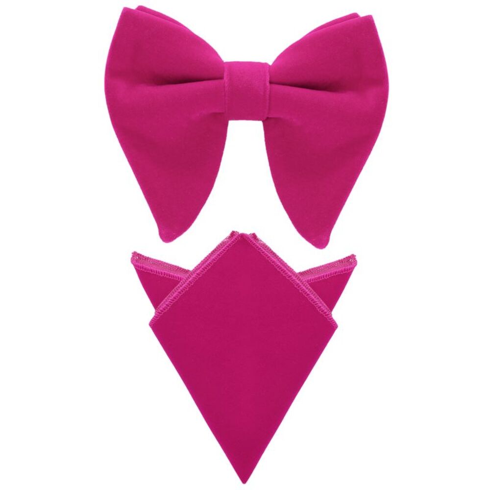 Velvet Pre-Tied Oversize Bowtie with Pocket Square Bow Tie Sets Magenta